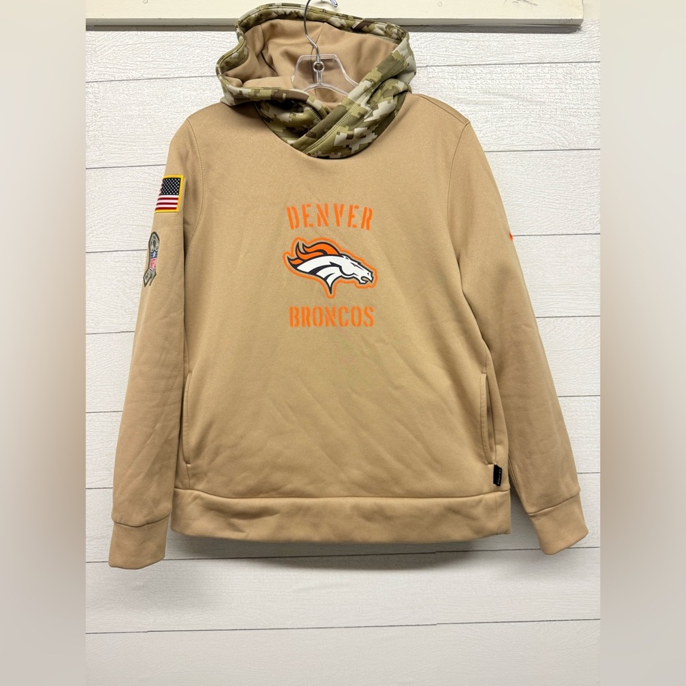 NFL Nike Denver Broncos Tan Sweater with Camo Hood, Salute to Service